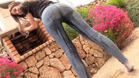 JEANS WETTING on my terrace! FEMALE DESPERATION