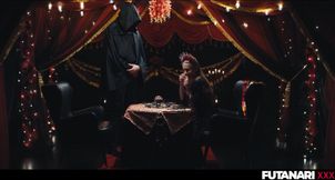 Redhead slurps futanari cum drops into slutty submission