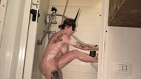 Masked Brat peeing in the shower