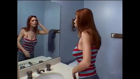 Hot redhead Roxetta gets wild double penetration and gooey facial cumshot