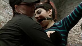 Gagged lesbian gets big boobs bound