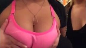 These two naughty friends love flashing their tits to the entire world