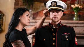 ”Asian MILF stepmum had stepson wear step dad his military outfit”