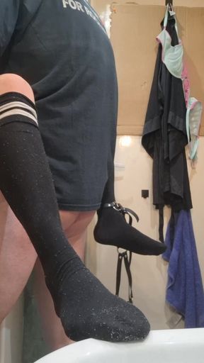 Husband with big cock and wife with tight pussy, in the bathroom have a few moments for each other
