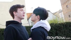 Tall stud Josh Cavalin cuddles BF Justin Host after raw fuck