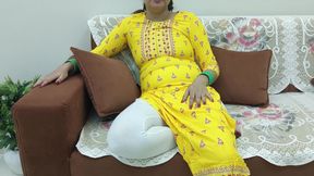 Indian Desi Woman in a Sari on a Couch Showing Her Boobs
