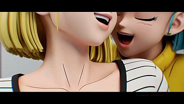 Bulma x Android 18 Lesbian kissing (Dragon Ball Z/AI generated)