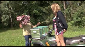 Stunning German babe with glasses rides dick on the quad