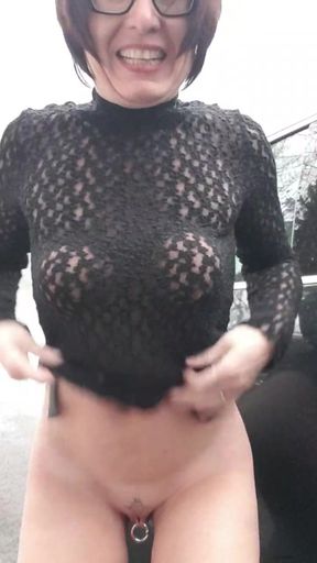 Julie is caught spraying in a public parking lot