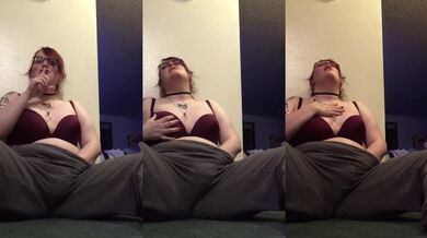 Redhead tattoos nipple rings gets caught solo rub while roommates ignore her