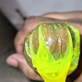 Masturbating and cam inside condom piss and sperm