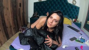 masturbation & dildo play in long black raincoat – wet kinky fetish