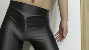 Masturbation with black spandex leggings