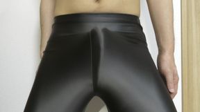 Masturbation with black spandex leggings