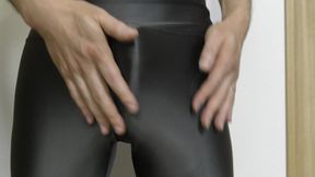 Masturbation with black spandex leggings