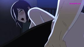 Reze rides him in reverse cowgirl position.