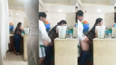 Maid screaming while my wife fucks her raw in the kitchen