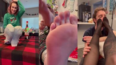 Merry Christmas with her soft nylon socks worshipping feet