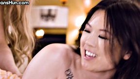 TS inked hunny pussyfucking petite Asian in doggy style