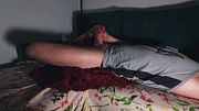 Hairy Muscular Man Edging Thick Cock for Long Time on Couch - Amateur Solo Edging
