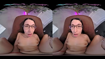 Adorable brunette in glasses gets off with her toys in VR