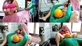 Spouse slurps on thick wife's snatch while cooking