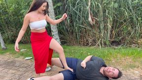 Princess Ana Clara kicking and smashing Cock and Balls in the park! 4K