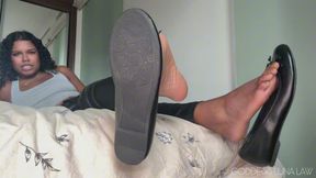 Stinky Ballet Flats Dangle - Ebony Goddess Luna Law makes you sniff and worship Her smelly shoes, Femdom POV, Foot fetish