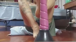 Kinky Rose does a footjob to a Giant dildo with humiliation and kicks PT II