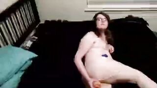 Obese tgirl writhes with a humungous knob and gets crammed with spunk