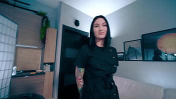 Sexy nurse in latex gloves helped her patient collect a semen analysis