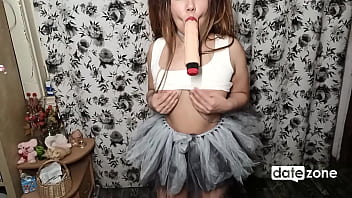 Asian babe in fairy costume wanks herself with vibrator