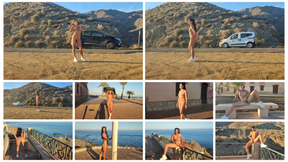 Nude Costa Rican brunette walking with sports shoes on the road