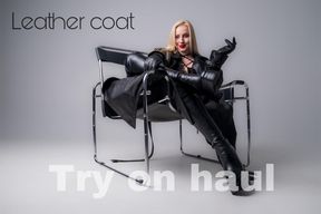 LEATHER COAT try on