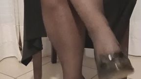 Elegant black bow pumps &amp; sheer thigh highs — slow dangling and tapping tease