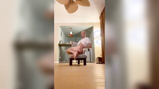 TallskinnyChase enjoys to have fun around on a tabouret while dressed in milky t-shirt