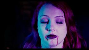 Young woman in red lipstick seductively strips, exposing her big booty