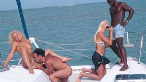 Kyra and Sheena Pearl Sucking Dick on Yacht during Interracial Fourway