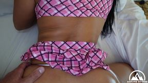 Black Trans Beauty Jasmine Lotus Cums While Fucked by Huge Dick Stud