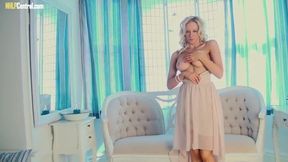 Hot busty blonde tease Samantha Alexandra strips by window and masturbates