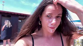 Awesome facial and cum-walk: a delicious Latina!