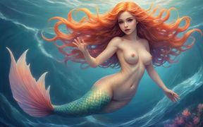 32 Nude Images of Cartoon Elf Mermaid Girl in the Wave