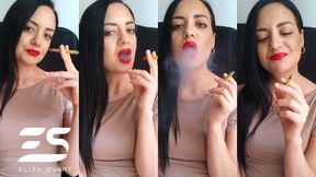 Smoking a yellow Sobranie in an elegant dress