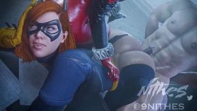 Naughty Harley Quinn Jiggling Batgirl's Bubble Butt On a Dick - Marvel DC Porn Rule34