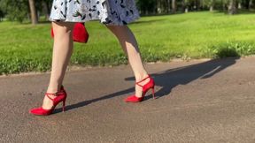 Walking in the park in high heels (4K)