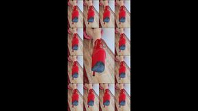 red ankle boots nylon socks pedicured toes effects