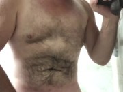 Shower wall mounted suction cup dildo sucked until getting a mouthful of my own cum