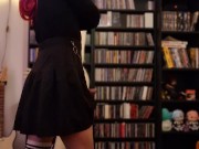 Femboy masturbating and riding a dildo in skirt and thigh highs