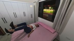 POV - Masturbation with anal plug, moaning and orgasm for her lover.