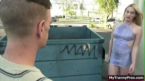Tgirl gets her ass screwed by trash guys dick
